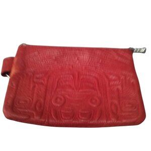 Spirit Of The Wild Canada Red Genuine Leather Coin Purse Native Colorful Travel